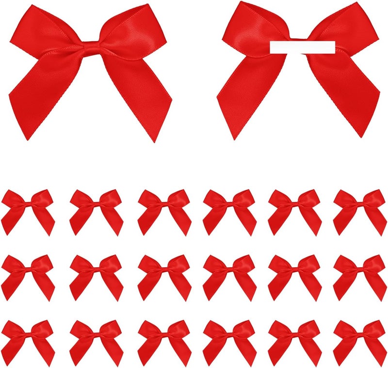 Sokfone 50 PCS Red Satin Ribbon Bows Self 2" Self Adhesive Bows for Gift Wrapping Double-Sided Tape Bow for DIY Satin Ribbon Bows for Brithday Christmas Party Gift Wrap Bows for Bags - Image 1